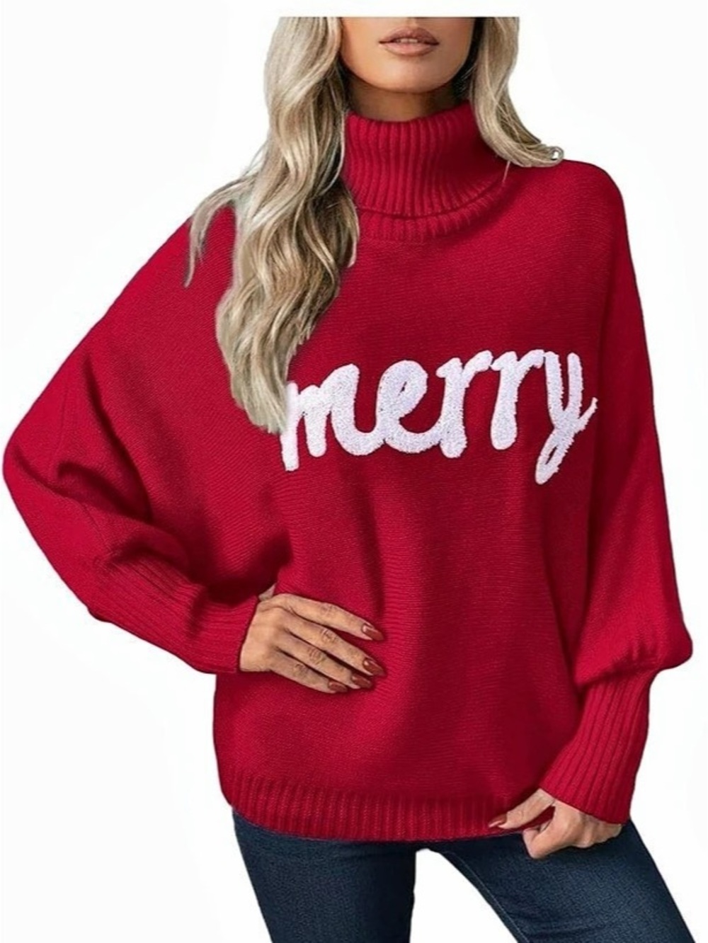 EUC, Red Merry Turtleneck Sweater in Red Large